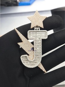 Collar con Colgante de Letra J con Incrustaciones de Diamantes de Imitación, Diseño de Estrella y Rayo, Moissanita VVS, Joyería Hip Hop para Fiesta, Chapado en Plata, Ecológico - Product Image 6