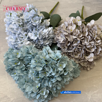 Bunga Hydrangea sutra buatan, dekorasi bunga Hydrangea putih latar belakang kualitas tinggi 5 kepala