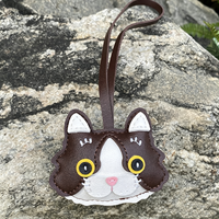 Porte-clés pendentif pour sac en cuir, motif tête de chat Ragdoll aux grandes oreilles et yeux mignons, visage de chaton en PU coloré Kawaii