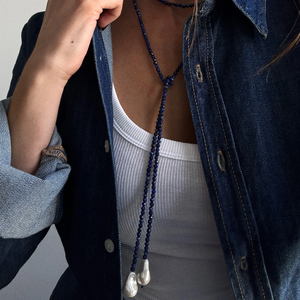 <span class=keywords><strong>Collar</strong></span> Lariat Personalizado con Cuentas y Perla - <span class=keywords><strong>Collar</strong></span> Largo Ajustable en Negro/Azul/Ojo de Tigre para Mujer, Joyería de Moda - Product Image 6