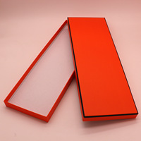 Boîte cadeau rectangulaire orange personnalisable avec couvercle en papier recyclable, finition mate, logo imprimé, pour foulards en soie et cravates, vente en gros