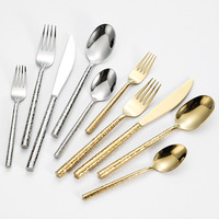 Ensemble de couverts de luxe en acier inoxydable 304, finition miroir, motif martelé, pour cuisine occidentale, avec poignée résistante au lave-vaisselle, comprenant couteau à steak épaissi pour hôtel