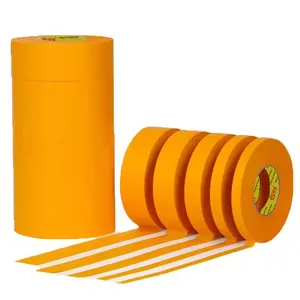 Özelleştirilmiş boyutu turuncu krep kağıt maskeleme bandı Anti-Uv yapışkanlı kağıt bant altın turuncu maskeleme bandı ressamlar için