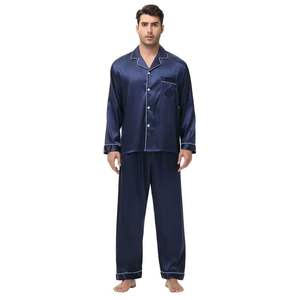 Pyjama long en satin pour homme, nouvelle collection printemps, style coréen, vêtement d'intérieur en soie et polyester tissé, technique thermique - Product Image 4