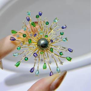 Broche de Perla de Tahití de 9-10 mm con Destellos de Fuegos Artificiales, Flor de Pecho de Alta Gama, Regalo para Mamá y Novia - Product Image 3