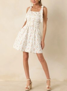 Women's <b>Summer</b> Floral Print <b>Sleeveless</b> A-Line Mini <b>Dress</b> With Belt Square Neck Sweet Style Casual Wear - Product Image 2