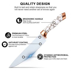 ชุดมีดครัว 9 ชิ้น ลายหินอ่อน ด้ามจับสแตนเลส สำหรับหั่นเนื้อ หั่นขนมปัง ปอกเปลือก และมีดเชฟ พร้อมแท่นอะคริลิคหมุนได้ - Product Image 2