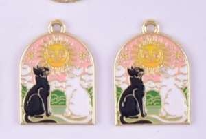 Gothic Cat & Batエナメルペンダント,バルク合金チャーム,DIYイヤリング/ネックレス-ハロウィン/タロットジュエリー用品 - Product Image 4