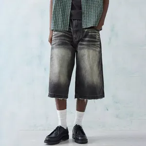 Wholesale Custom Street Hip Hop Baggy Jorts Washed Vintage Wide Leg Denim Shorts Men Fashion Cotton High Quality Men Jean Shorts