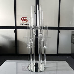 Bougeoir en verre lisse de haute qualité classique 8 bras bougeoir en cristal clair pour la décoration de mariage - Product Image 1
