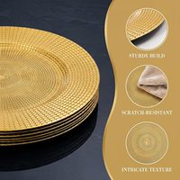 Assiettes de présentation dorées durables de 13 pouces, rondes, en plastique, décoratives en forme de chaîne, en gros pour la mise en table de mariage, de fête ou d'événement