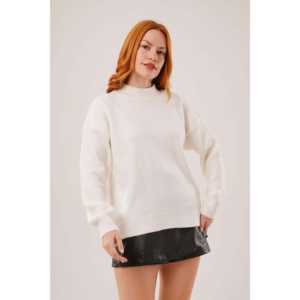 Suéter Básico Blanco de Punto para Mujer, Manga Larga, Minimalista, Antipilling, Cuello Acanalado de 14 Gg - Product Image 6