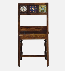 Chaise de salle à manger artisanale en bois de Sheesham avec dossier à lattes et pieds tournés, mobilier rustique vintage, siège d'appoint pour salle à manger - Product Image 3