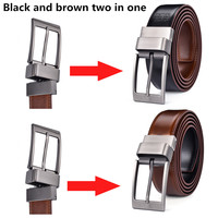 Sabuk Kulit Pria 3.2CM Coklat dan Hitam Sabuk Kulit Asli Bolak-Balik untuk Pria Dengan Gesper Putar