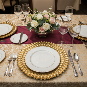 Piatti di Presentazione Rotondi in Plastica PP Dorata di Lusso, Durevoli, da 13 Pollici, con Motivo Personalizzato Pigmentato, Eleganti, per Matrimoni - Vendita all'Ingrosso 2026 - Product Image 6
