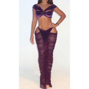 New Sexy Hot Girl Women's Strapless Top High-Waisted <b>Patchwork</b> Sheer <b>Skirt</b> 2-Piece Set Fashion - Product Image 1