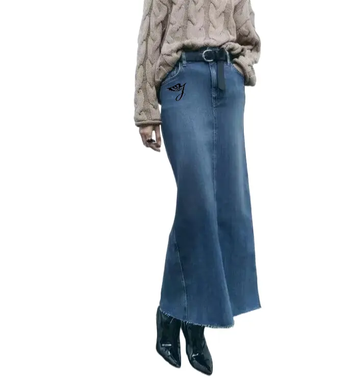 Automne 2023 mode jupe longue femmes denim jupe élégante y2k jupe denim pour femmes vêtements d'hiver
