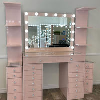 Table de toilette et de maquillage moderne en bois rose avec fonction anti-basculement et miroir pour salle de bain et maisons familiales