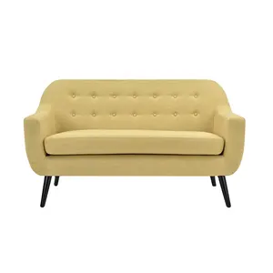 Sala de estar de lujo de alta calidad tela amarilla + conjunto de sofá seccional en forma de L de dos asientos moderno de abedul