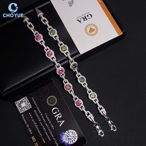 Pulsera de eslabones cubanos con racimo de moissanita de colores, chapada en rodio, de plata maciza 925, joyería Hiphop Iced Out - Product Image 4