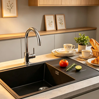 Évier de cuisine rectangulaire moderne de luxe NILE D-100M-B, noir mat, cuve simple, qualité internationale certifiée, quartz