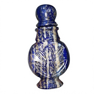 Bouteille de parfum en lapis-lazuli naturel sculptée à la main avec motif floral, flacon d'huile essentielle en pierre précieuse, vente en gros - Product Image 1