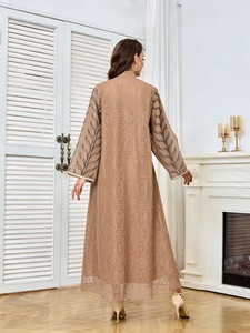 Nuevo Vestido Abaya Largo de Poliéster para Mujer, Estilo Árabe, Dubai, Arabia Saudita, Oriente Medio, con Malla y Lentejuelas Bordadas, <span class=keywords><strong>Ropa</strong></span> Musulmana - Product Image 3