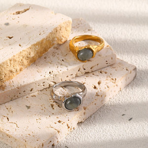 Organic Textured Natural Stone Stainless Steel <b>Ring</b> 18K Gold Plated Waterproof <b>Statement</b> Finger Jewelry For Women - Product Image 6