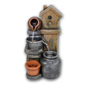 Vintage Tuin Ornament Custom Hars Vogel Huis Planter Pot Outdoor Waterfontein Led Licht Decoratieve Tuinliefhebbers