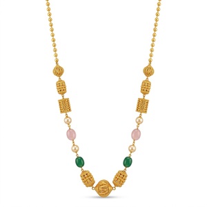 925 Silver Antique Mala <b>Necklace</b> with Green and <b>Pink</b> Beads Traditional Ethnic Wedding Gift Jewelry for Women - Product Image 1
