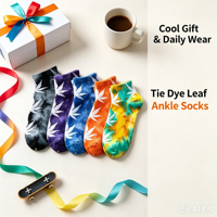Chaussettes basses unisexes en coton tie-dye à motif feuille, fantaisie urbaine, personnalisables OEM avec logo, vente en gros