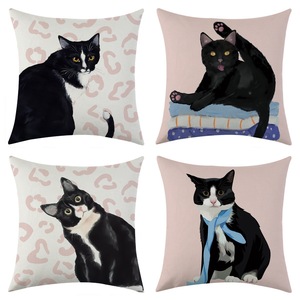 Funda de almohada con diseño de gato, funda cuadrada de lino para cojín de sofá, lavable, decoración para sala de estar, diseño personalizado - Product Image 1