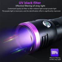 Lampe torche LED UV rechargeable 4 cœurs 365 nm, miroir noir, détection de lumière violette, lanterne tactique, lampes de poche