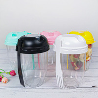 Nouveauté : Gobelet jetable en plastique PP de 24 oz avec couvercles et cuillère, compartiments séparés, récipient alimentaire multi-usages