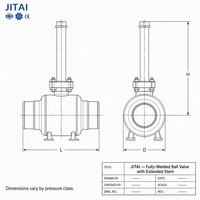 Vanne à boisseau sphérique à trunnion entièrement soudée API 6D, tige longue, structure DBB à souder bout à bout pour pipeline de transmission de gaz naturel