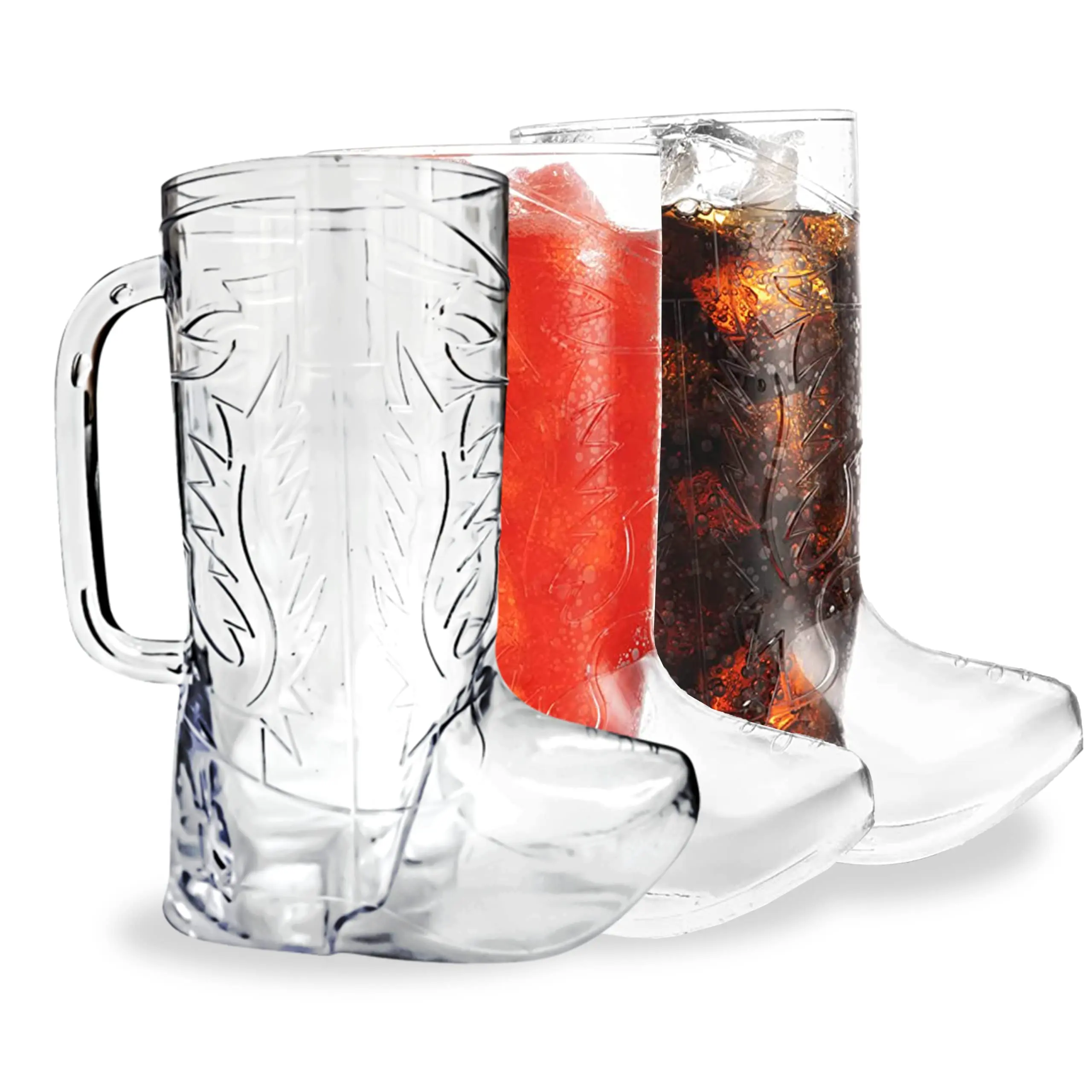 Wholesale 17oz Transparent PS Plastic Cowboy Boot Mug with Handle for Party Creative Boot Shoes Shaped Boot Mug