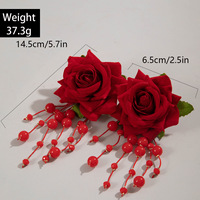Pendientes de Flores de Rosa Tridimensionales Coloridos de Estilo Europeo y Americano, Pendientes Largos de Tela Fresca con Borlas