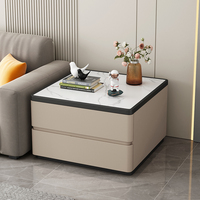 Table basse extensible de luxe en bois avec plateau en pierre frittée, 2 tiroirs, écologique, durable, blanche, mobilier moderne pour chambre à coucher