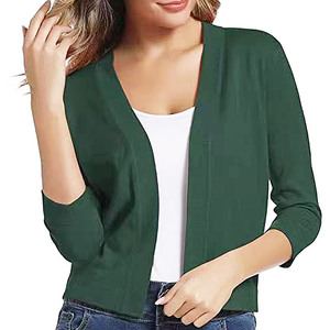 Cardigan Corto da Donna a Maniche 3/4, Monocolore, Aperto sul Davanti, in Maglia, Stile <span class=keywords><strong>Bolero</strong></span>, per Business Casual, <span class=keywords><strong>Nero</strong></span> - Product Image 3