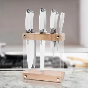 QXF German 1.4116 Steel 8 PCS Kitchen Knife Set White ABS Handle Chef Knife With Acrylic Wooden Knife Stand