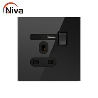 Prise Commutée Niva NV9 13A 3 Broches + USB + Type-C, Panneau en Acier Inoxydable, Interrupteurs Métalliques, Norme Britannique, Prise en Charge de la Vente en Gros et de la Revente