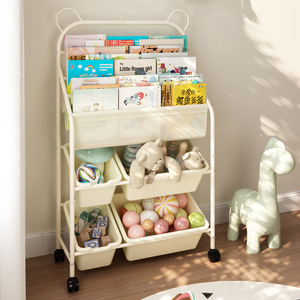 Childrens Bookshelf Toy Storage Rack 5 Tier Movable <b>Shelf</b> With Wheels For <b>Bedroom</b> And Living Room Storage - Product Image 1