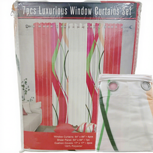 Conjunto de <span class=keywords><strong>cortinas</strong></span> de <span class=keywords><strong>ventana</strong></span> de seda sintética de 7 piezas al por mayor con funda de cojín, <span class=keywords><strong>cortinas</strong></span> opacas de lujo personalizables para sala de estar y <span class=keywords><strong>dormitorio</strong></span> - Product Image 1