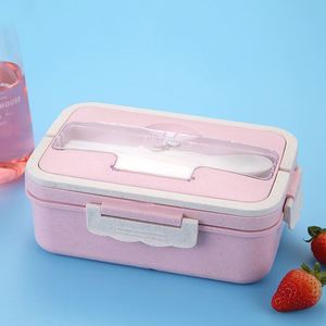 Boîte à bento micro-ondable avec poignée, 3 compartiments, récipient alimentaire rectangulaire divisé, boîte à lunch en paille de blé - Product Image 4