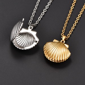 Collier pendentif médaillon photo en acier inoxydable en forme de coquillage pour femmes et hommes, avec cadre pour photos, breloques, chaîne, accessoire de bijoux en métal DIY - Product Image 1