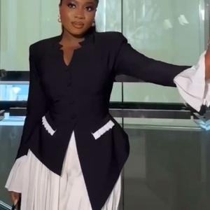 Elegant Flared Sleeve Top Pleated Wide Leg Pants <b>Set</b> for Ladies Simple Office Wear Long Casual for Fat Women African Outfits - Product Image 1