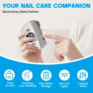 Coupe-ongles électrique 2 en 1, 3 vitesses réglables pour les personnes âgées, les adultes et les bébés, polisseur automatique d'ongles, appareil de soin des ongles - Product Image 2