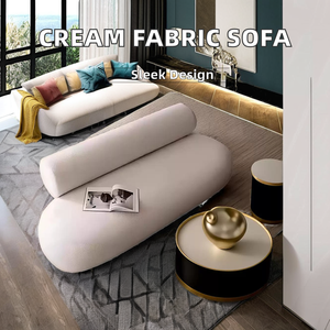 Sofá Seccional Minimalista Escandinavo em Cor Creme, Tecido Microfibra, Almofadas Preenchidas com Espuma, Braços Curvados, Pernas de Madeira - Product Image 2