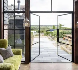 Neues Design Günstiger Preis Stahlrahmen Loft Türen Außen Schwarz Glas Eisen Französisch Tür