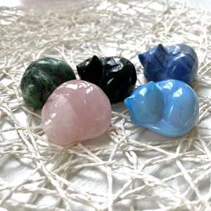 Fabriek Prijs Natuurlijke Edelsteen Groothandel Crystal Houtsnijwerk Slapen Katten Houtsnijwerk - Product Image 2